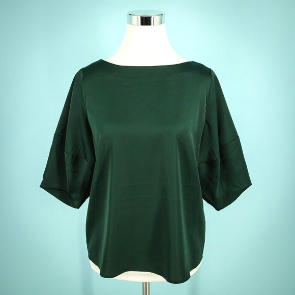 Banana Republic Size Small S Green Satin Cropped Lantern Short Sleeve Top NEW - Picture 1 of 5
